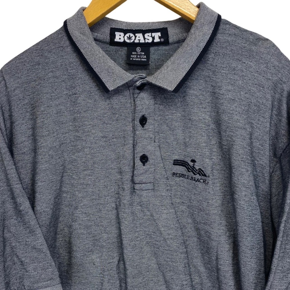 BOAST Pebble Beach Mens XL Black Gray Polo Shirt Golf Embroidered Logo USA‎